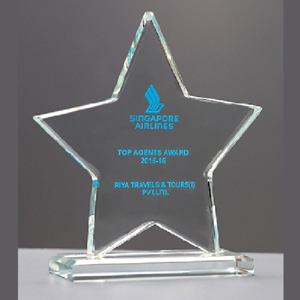Star Shaped Crystal Awards with Wooden Base